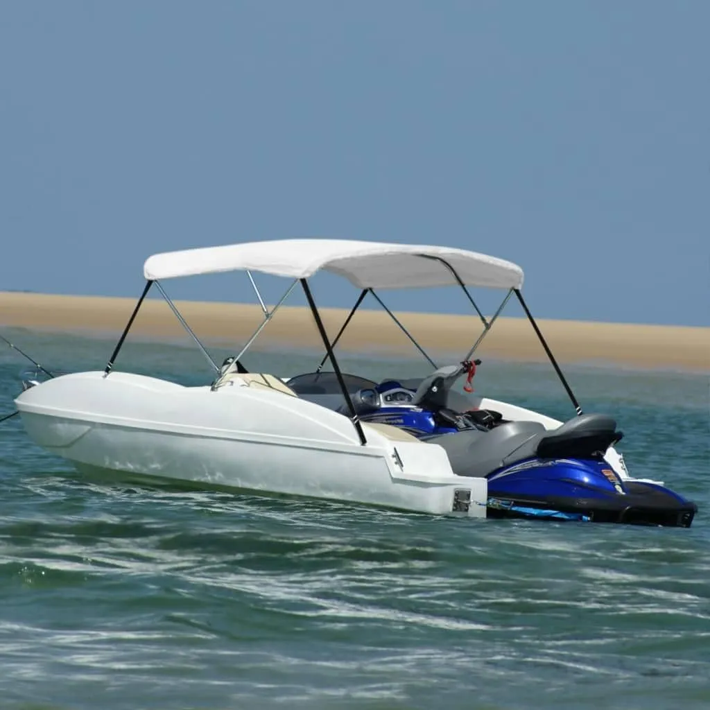 vidaXL 3-Bow Bimini Top/Boat Canopy - Adjustable Dimensions, Weather-Resistant, UV Protective, Polyester Material with PU Coating - Easy Assembly and Mounting - White