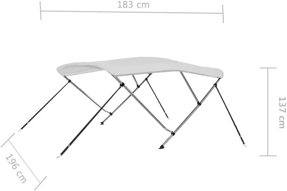 vidaXL 3-Bow Bimini Top/Boat Canopy - Adjustable Dimensions, Weather-Resistant, UV Protective, Polyester Material with PU Coating - Easy Assembly and Mounting - White