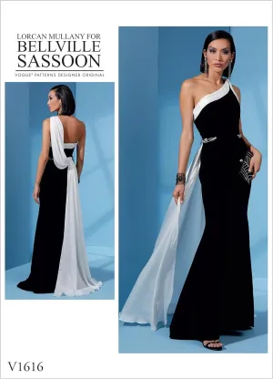 Vogue V1616A5 Women's One Shoulder Floor Length Dress Sewing Pattern by Bellville Sassoon, Sizes 6-14, White