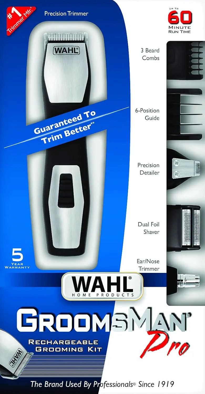 Wahl 9855-300 Groomsman Pro All-in-one Rechargeable Grooming Kit, Black/Silver