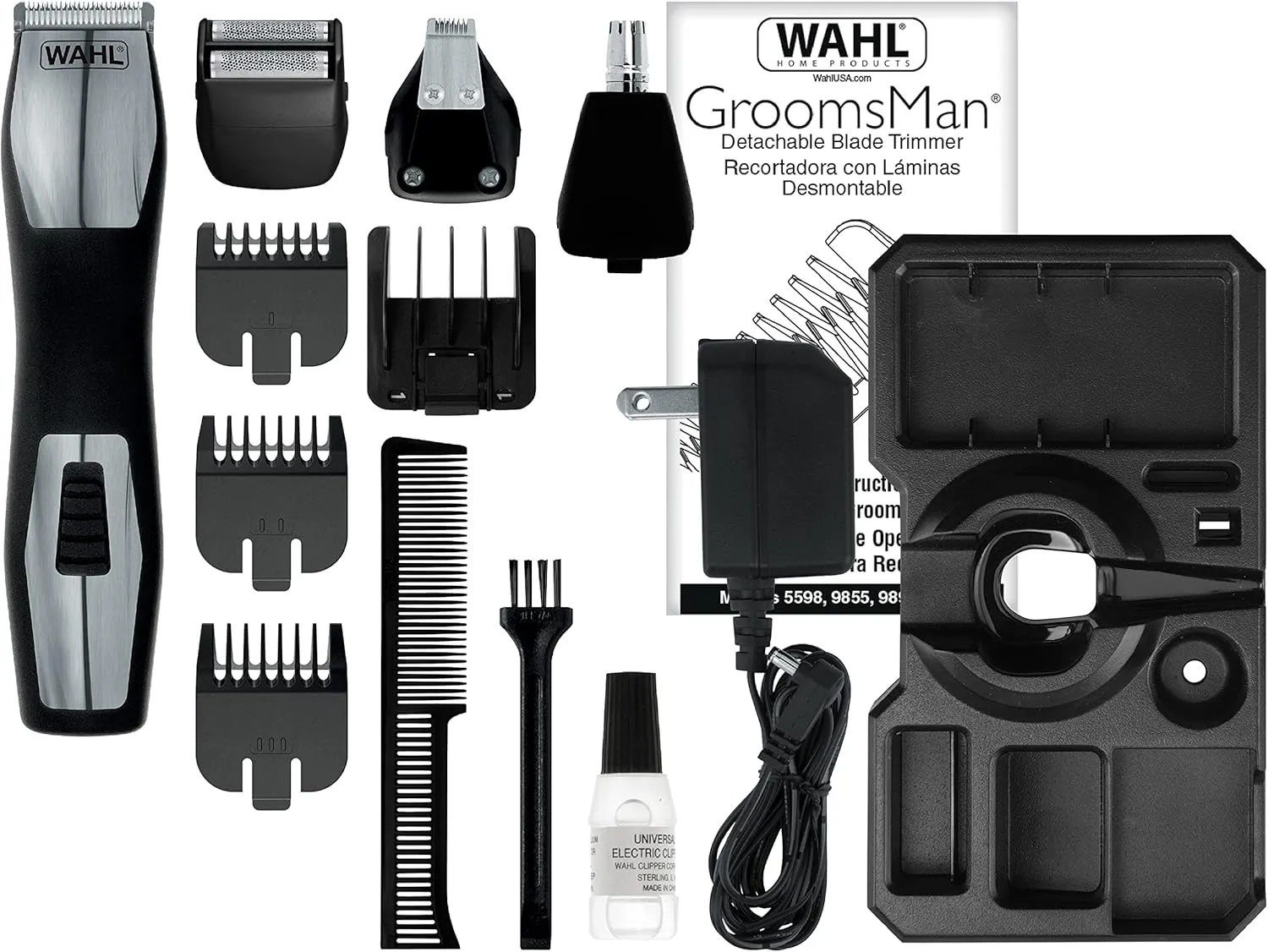 Wahl 9855-300 Groomsman Pro All-in-one Rechargeable Grooming Kit, Black/Silver