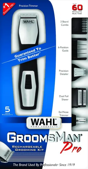 Wahl 9855-300 Groomsman Pro All-in-one Rechargeable Grooming Kit, Black/Silver