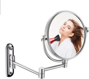 Wall Mounted Makeup Mirror with Magnification, 8 Inch Double Sided Vanity Magnifying Vanity Mirror, Two-Sided Extendable, 360 Degree Swivel, No Light, for Bathroom Vanity, Round Shape(10x)