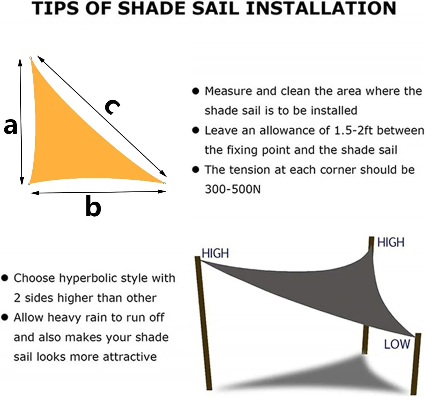 Waterproof Sun Shade Sail Triangle, Breathable Sunshade Cloth, Party Sunscreen Awning for Patio, Lawn, Porch, Backyard, Pergola or Outdoor Activities (E 3x4x5m/9.8x13.1x16.4ft)