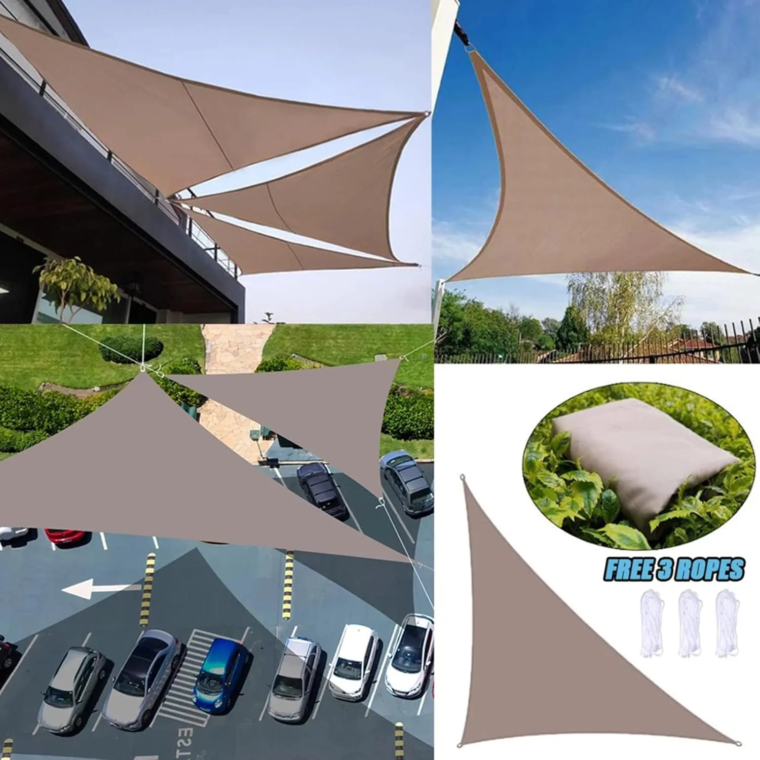 Waterproof Sun Shade Sail Triangle, Breathable Sunshade Cloth, Party Sunscreen Awning for Patio, Lawn, Porch, Backyard, Pergola or Outdoor Activities (E 3x4x5m/9.8x13.1x16.4ft)