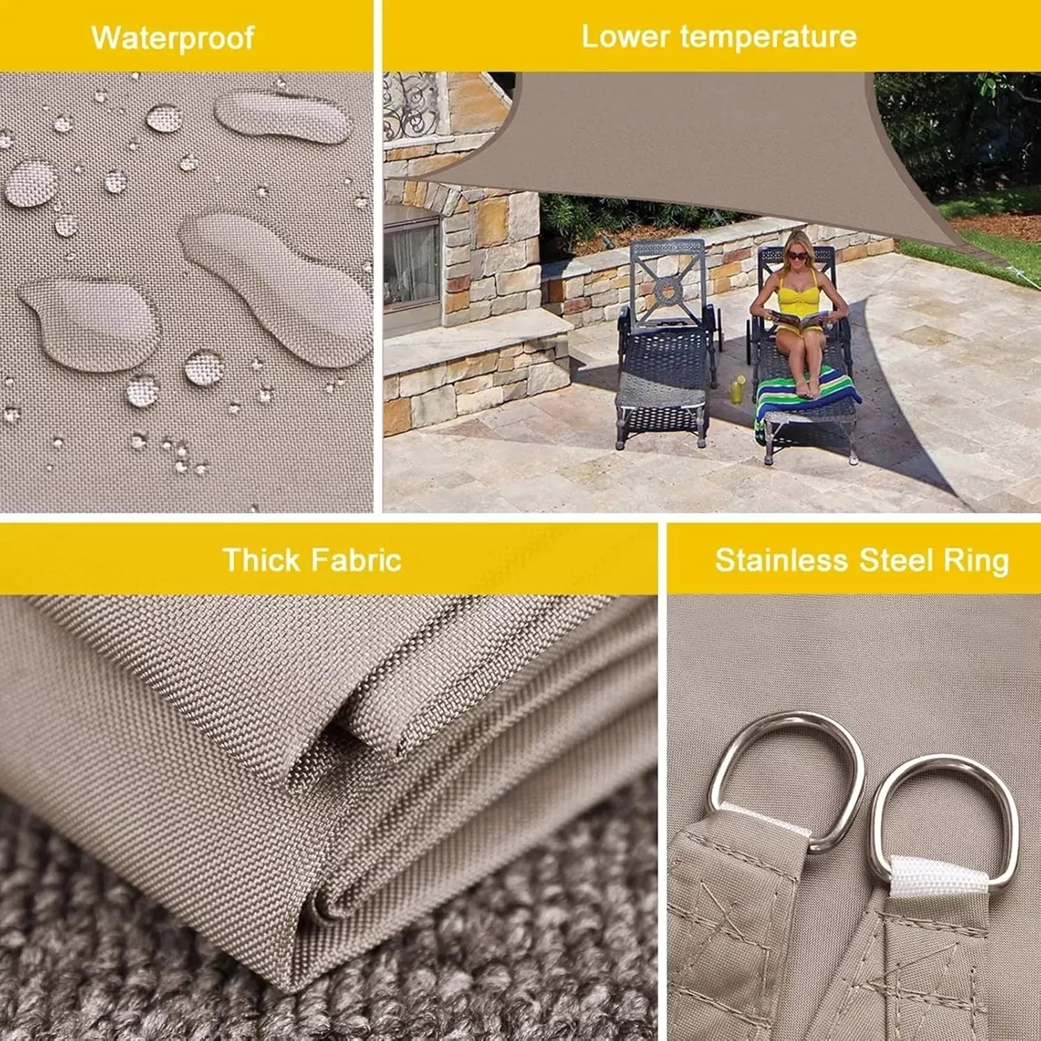 Waterproof Sun Shade Sail Triangle, Breathable Sunshade Cloth, Party Sunscreen Awning for Patio, Lawn, Porch, Backyard, Pergola or Outdoor Activities (E 3x4x5m/9.8x13.1x16.4ft)