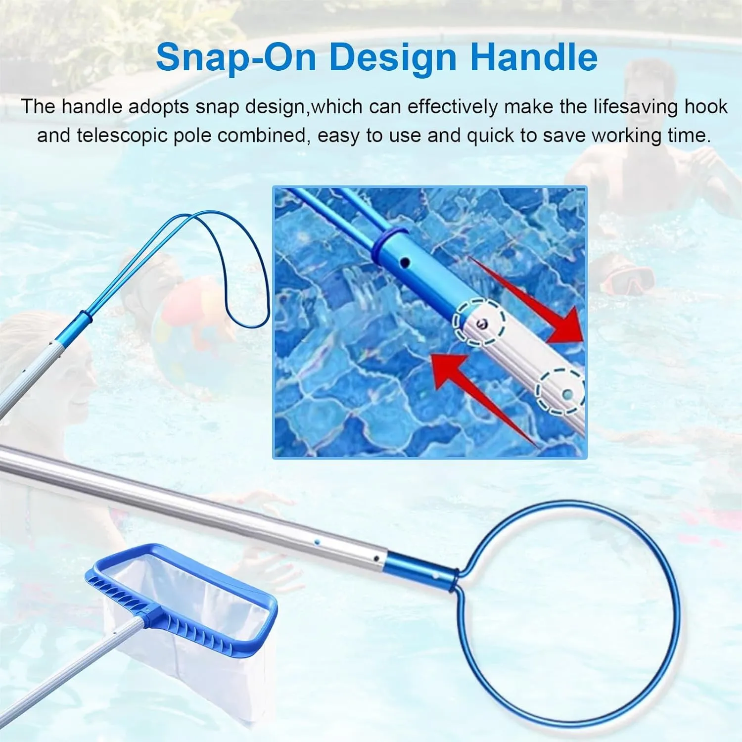 WDJBPSH Telescoping Aluminum Pole for Brush/Fishing Net/Hooks, Commercial Emergency Life-Saving Tools with Non-Slip Handle, Swimming Pools Safety Rescue Hook Kit(Hooks)