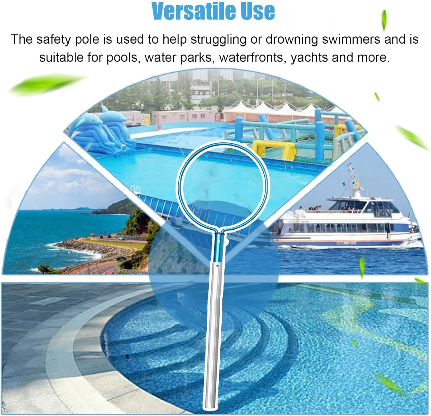 WDJBPSH Telescoping Aluminum Pole for Brush/Fishing Net/Hooks, Commercial Emergency Life-Saving Tools with Non-Slip Handle, Swimming Pools Safety Rescue Hook Kit(Hooks)