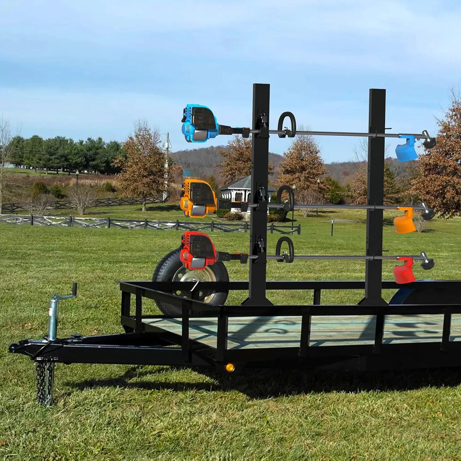 Weed Eater Racks for Open Trailer, 3 Place Heavy Duty Trimmer Racks for Open Trailers,Weedeater Rack for Open Trailer with Locks