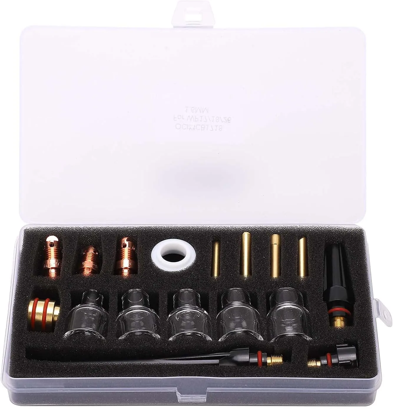 Welding Torch Accessories Kit with Glass Cup Nozzle, Tungsten Clamp, and Silicone for WP 17/18/26 Argon Guns OCIMCB1718 Model, High Temperature