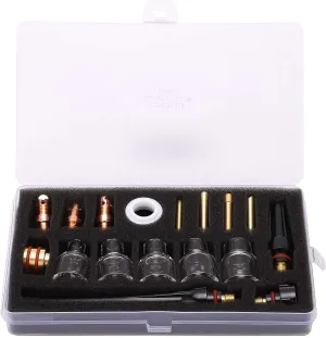 Welding Torch Accessories Kit with Glass Cup Nozzle, Tungsten Clamp, and Silicone for WP 17/18/26 Argon Guns OCIMCB1718 Model, High Temperature