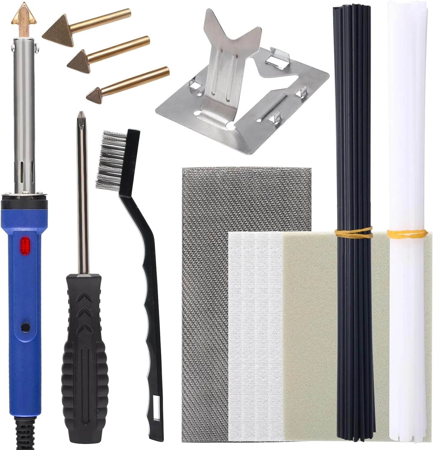 WEP 960-IV Plastic Welder Kit with Power Switch, accessories include 3 Copper Tips, 40 Plastic Rods, 5 Sandpapers, Steel Mesh for Car Bumper, Dashboard, Plastic Fuel Tank Repair