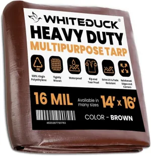 WHITEDUCK 14x16 Tarp 16 MIL Heavy Duty Poly Tarp Waterproof UV Resistant, True to Size, Rust-Proof Grommets, Tear & Rip Resistant, Extra Thick, Camping, Construction, Boat & Equipment Cover