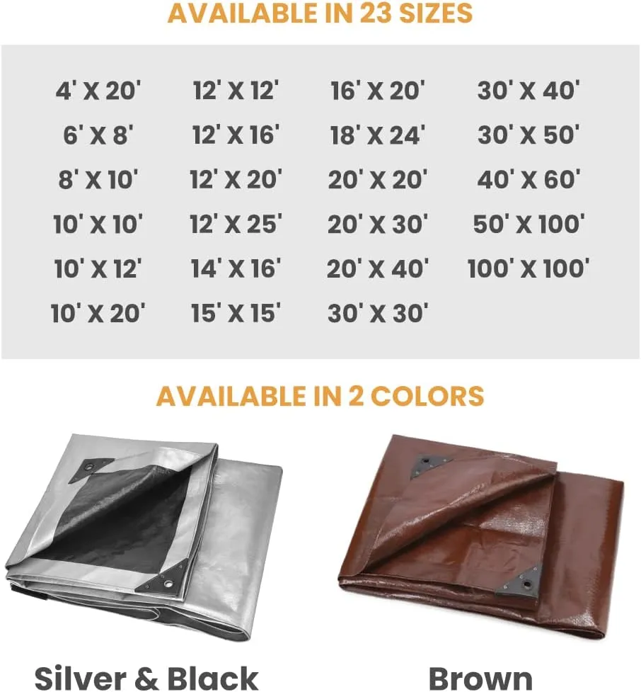 WHITEDUCK 14x16 Tarp 16 MIL Heavy Duty Poly Tarp Waterproof UV Resistant, True to Size, Rust-Proof Grommets, Tear & Rip Resistant, Extra Thick, Camping, Construction, Boat & Equipment Cover