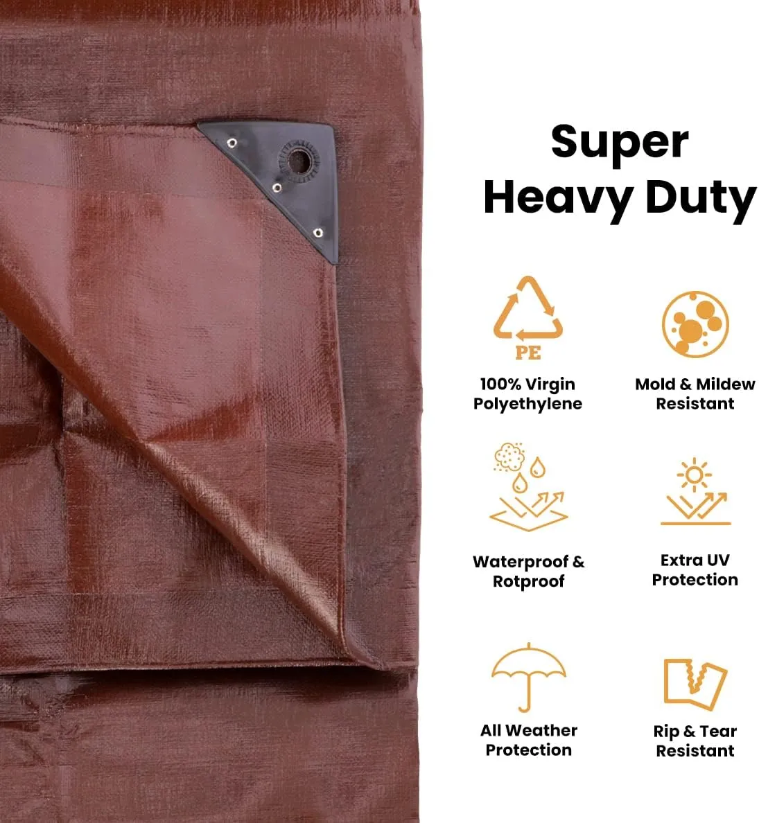 WHITEDUCK 14x16 Tarp 16 MIL Heavy Duty Poly Tarp Waterproof UV Resistant, True to Size, Rust-Proof Grommets, Tear & Rip Resistant, Extra Thick, Camping, Construction, Boat & Equipment Cover