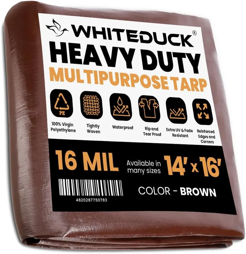WHITEDUCK 14x16 Tarp 16 MIL Heavy Duty Poly Tarp Waterproof UV Resistant, True to Size, Rust-Proof Grommets, Tear & Rip Resistant, Extra Thick, Camping, Construction, Boat & Equipment Cover