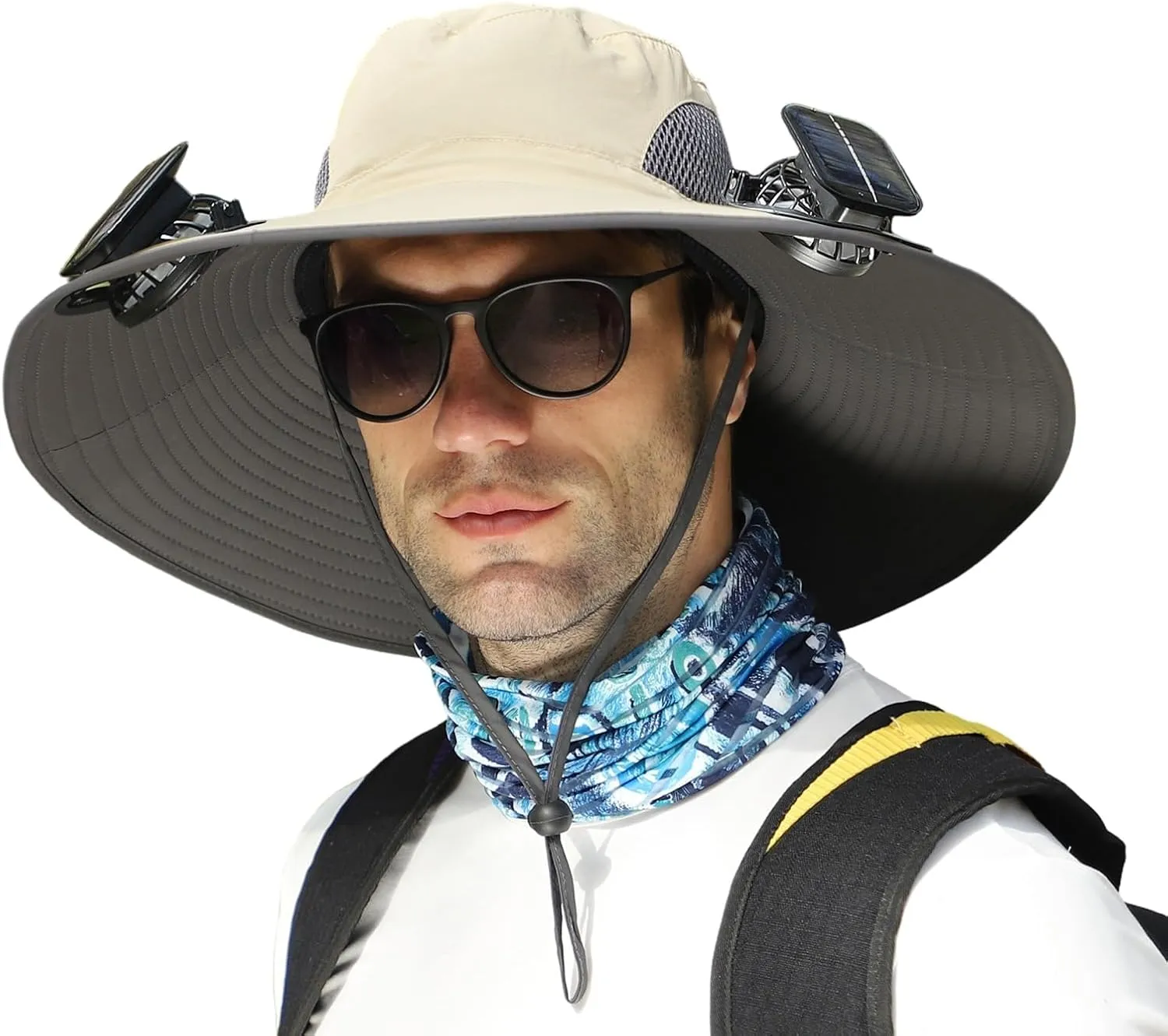 Wide Brim Solar Fan Outdoor Fishing Hat, Solar & USB Powered, Summer UV Protection Outdoor Fishing Hats UPF 50