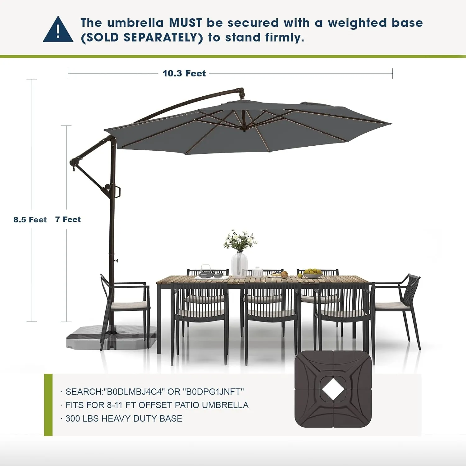 wikiwiki 10ft Patio Umbrellas Offset Outdoor Umbrella Cantilever Hanging Umbrellas w/Infinite Tilt, Fade Resistant Waterproof RECYCLED FABRIC Canopy & Cross Base, for Yard, Garden & Deck, Dark Gray
