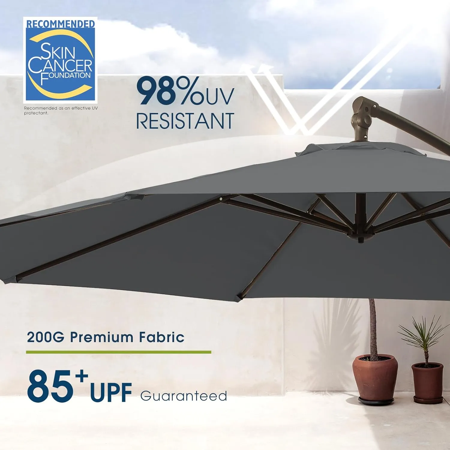 wikiwiki 10ft Patio Umbrellas Offset Outdoor Umbrella Cantilever Hanging Umbrellas w/Infinite Tilt, Fade Resistant Waterproof RECYCLED FABRIC Canopy & Cross Base, for Yard, Garden & Deck, Dark Gray