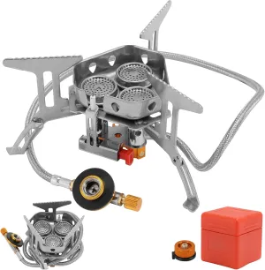 Windproof Camping Stove, Folding Stainless Steel Backpacking Cooking Picnic Stove with Aluminum Alloy, Compact and Portable for Outdoor Activities, Easy Setup with (5800W)