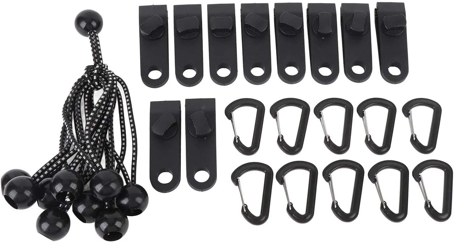 Windproof Tent Clips Set with Tarp Clamps and Elastic Rope, 10 Set Outdoor Protecting Buckles for Camping and Hiking
