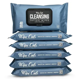 Wipe Outz Cleansing Tattoo Wipes for During Tattooing & Tattoo Aftercare - Ready to Use, Alcohol Free, Soothing, Made in the USA All-in-One Cleansing Wipes, 240-Count (6 Pack)
