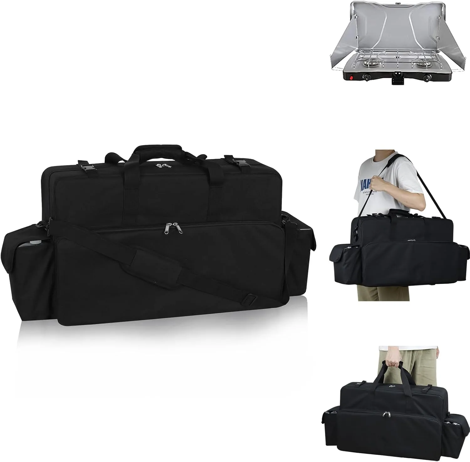 WOMACO Camp Stove Carry Bag, Heavy Duty Portable Camping Stove Carrying Case with Thick Padding, Water Resistant Stove Bag for Coleman & Camp Chef 2-Burner Gas Stove (Carry Bag)