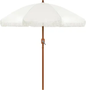 Yaheetech 7.5ft Patio Umbrella with Tassels, Fringe Portable Beach Umbrella, Umbrella Outdoor Patio with Crank Operating Mechanism, Tilting Aluminum Pole, Fiberglass Ribs For Garden, Pool, Cream