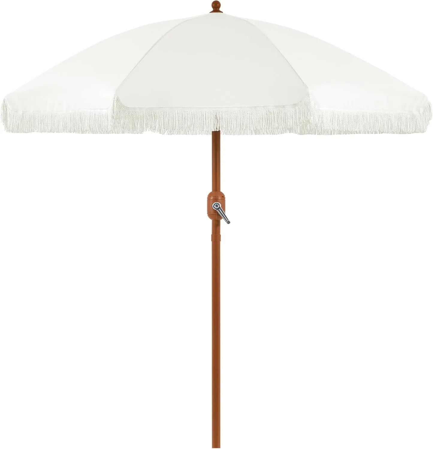 Yaheetech 7.5ft Patio Umbrella with Tassels, Fringe Portable Beach Umbrella, Umbrella Outdoor Patio with Crank Operating Mechanism, Tilting Aluminum Pole, Fiberglass Ribs For Garden, Pool, Cream