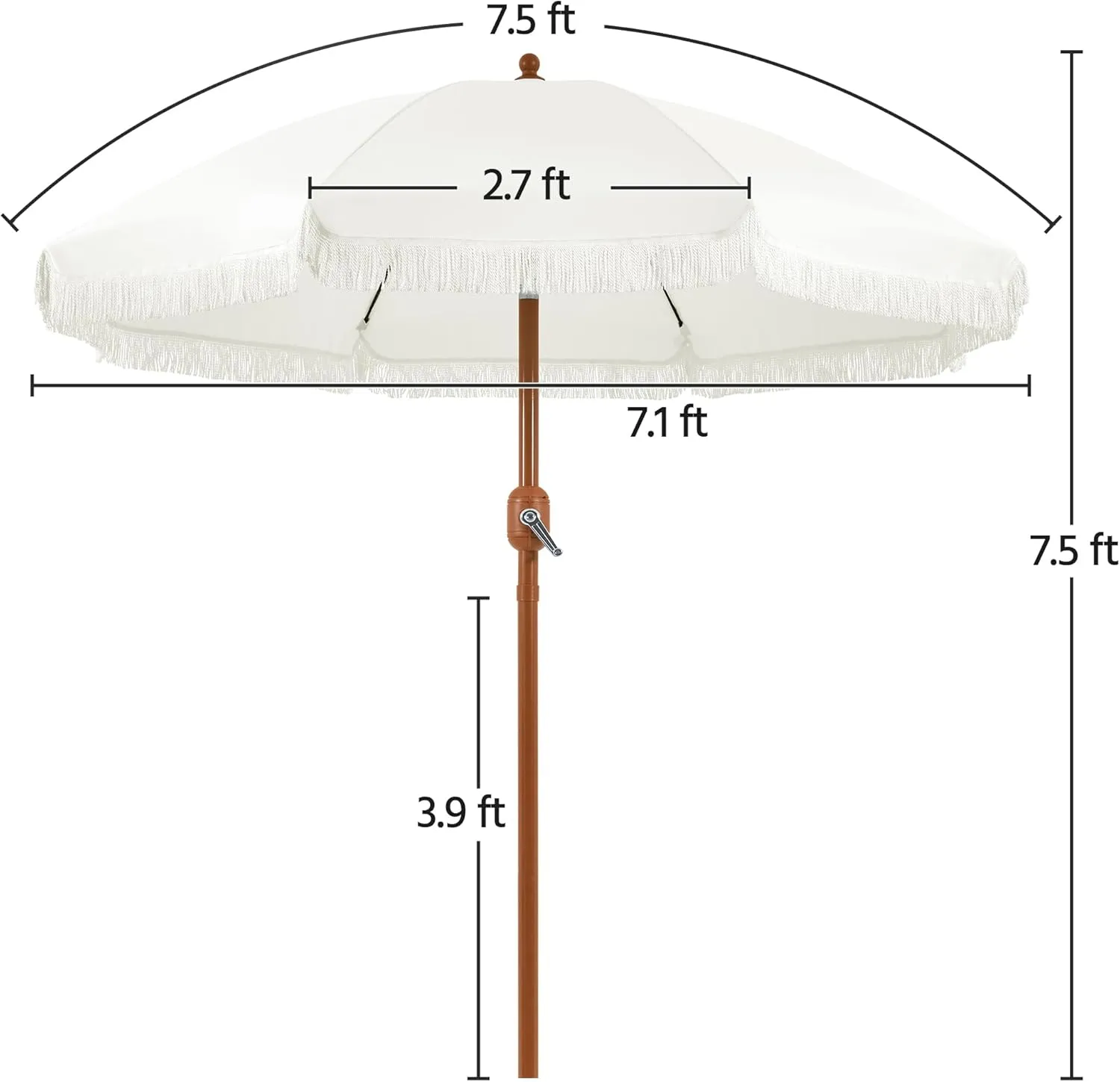 Yaheetech 7.5ft Patio Umbrella with Tassels, Fringe Portable Beach Umbrella, Umbrella Outdoor Patio with Crank Operating Mechanism, Tilting Aluminum Pole, Fiberglass Ribs For Garden, Pool, Cream