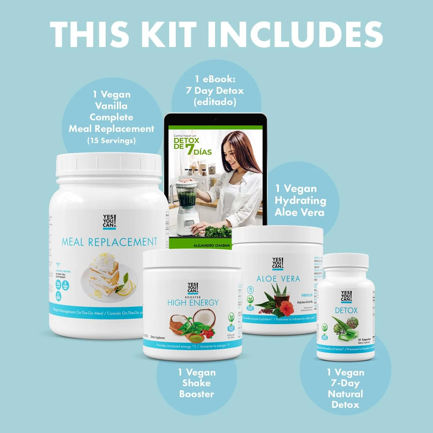 Yes You Can! Detox Plus Kit (Meal Replacement Cookies and Cream, Aloe Vera Hibiscus) - Complete Meal Replacement Powder, High Energy Shake Booster, Aloe Vera Detox Supplement, Health Transformation
