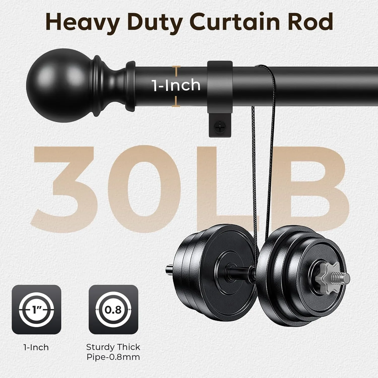 Zeerobee Curtain Rods for Windows 66 to 120, Adjustable Heavy Duty Wrap Around 1 Inch Curtain Rod, Outdoor Indoor Room Divider Modern Drapery Pole, Black, 32-120"