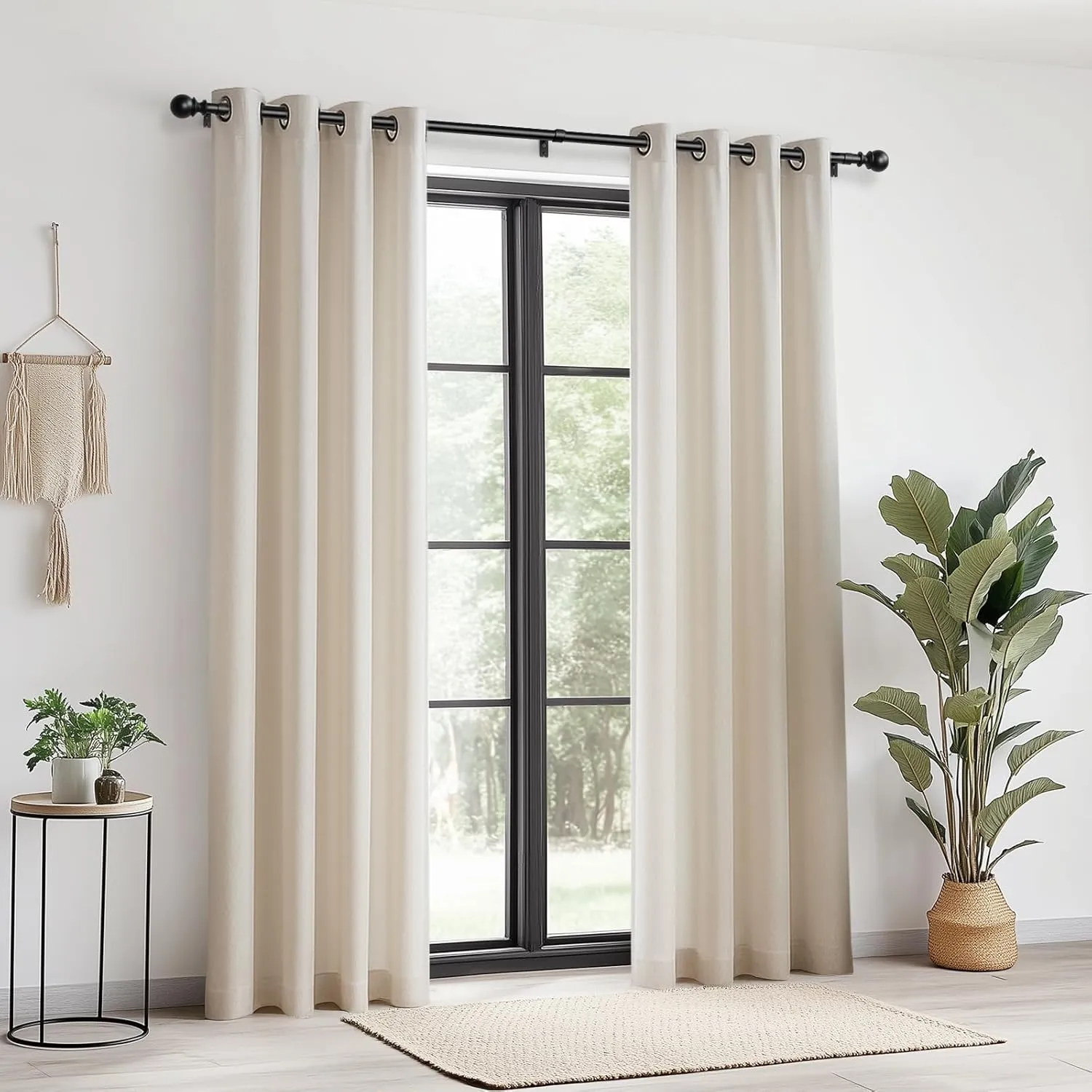 Zeerobee Curtain Rods for Windows 66 to 120, Adjustable Heavy Duty Wrap Around 1 Inch Curtain Rod, Outdoor Indoor Room Divider Modern Drapery Pole, Black, 32-120"
